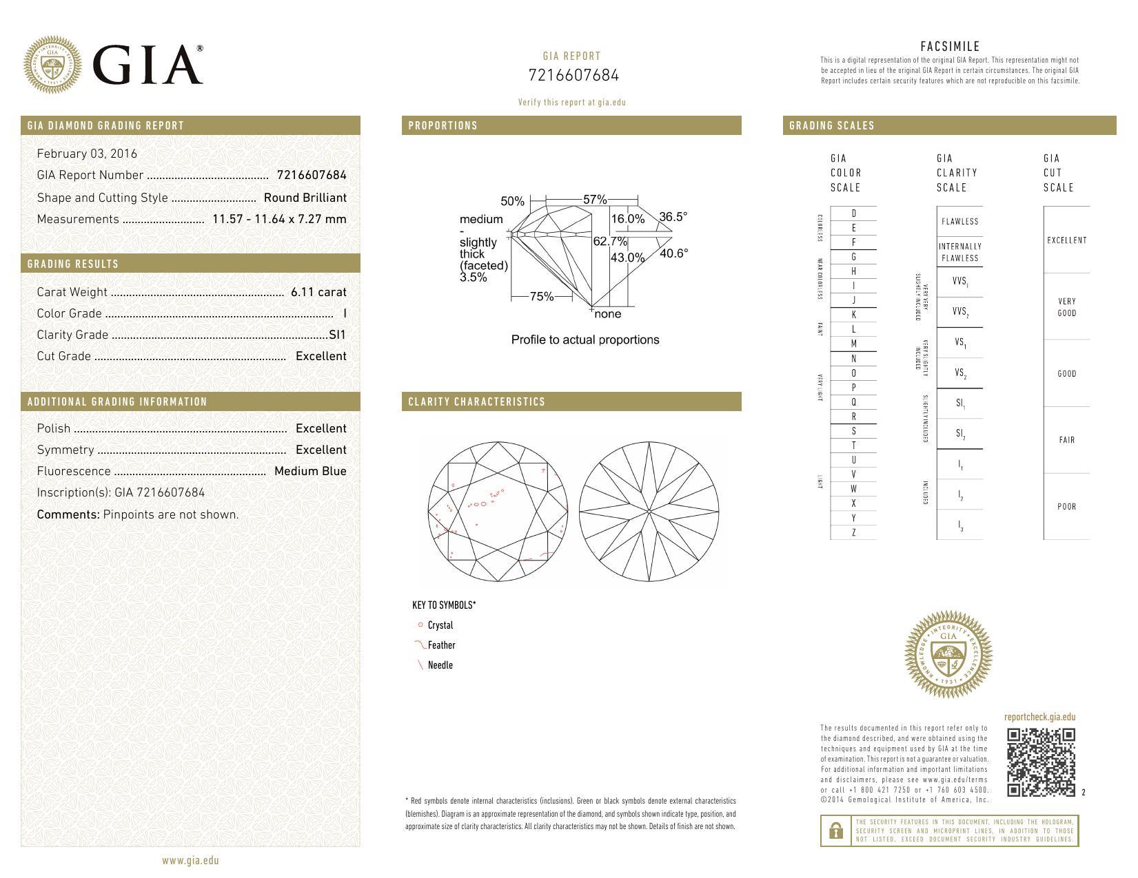 GIA Certified 6 Carat Diamond Ring Round Brilliant 18K Gold Marquise Accents im Zustand „Neu“ im Angebot in New York, NY