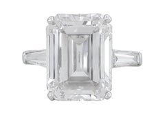 GIA Certified 6 Carat Emerald Cut Diamond Platinum Ring with tapered baguette