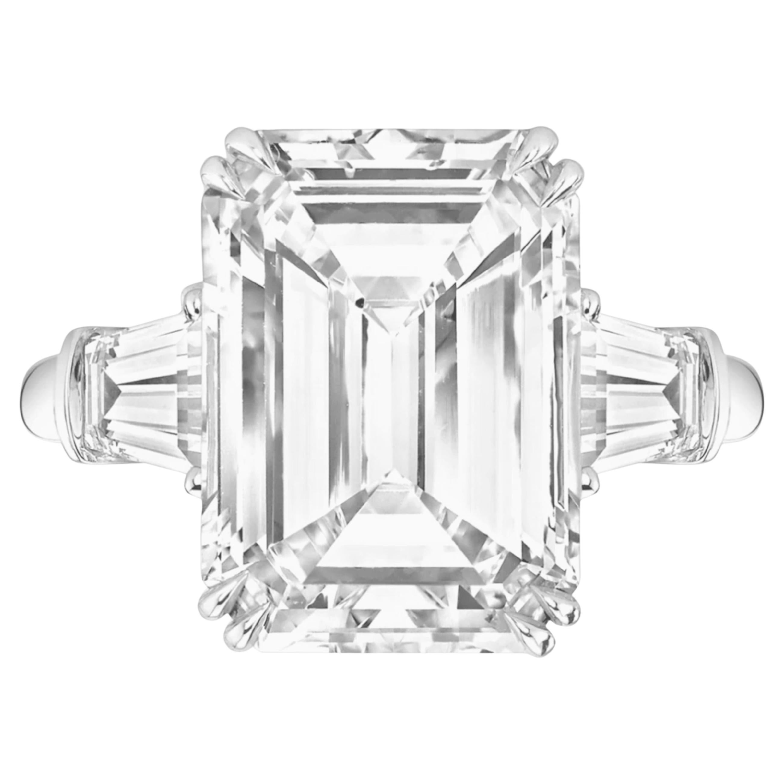GIA Certified 6 Carat Emerald Cut Diamond Ring with tapered baguette