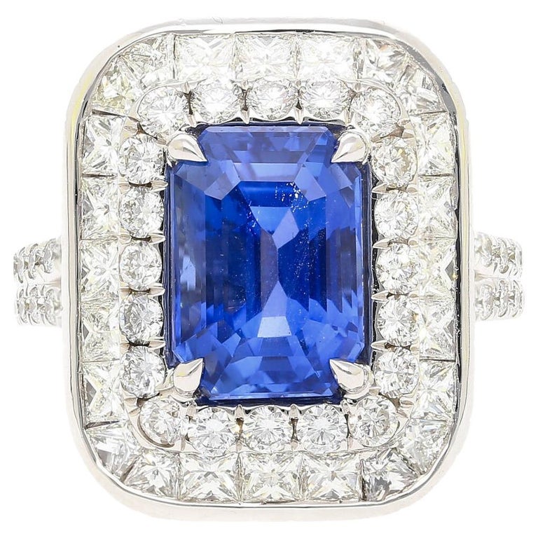 GIA Certified 6 Carat Emerald Cut No Heat Burma Blue Sapphire and ...