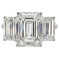 GIA Certified 7 Carat Engagement Three Stone Emerald Cut Diamond Platinum Ring