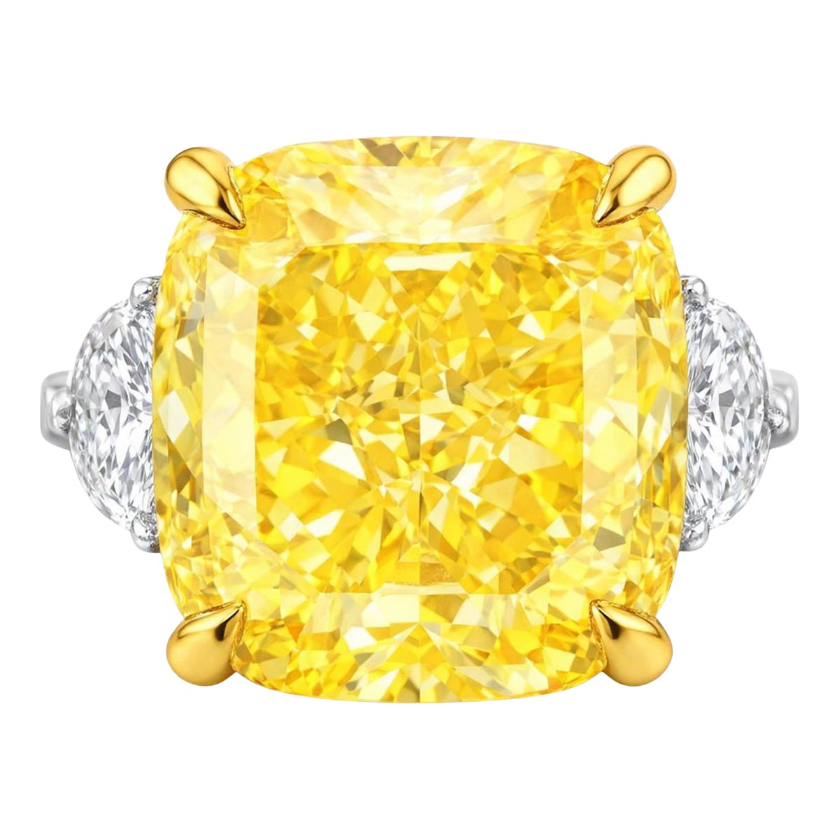GIA Certified 6.35 Carat Fancy Intense Yellow Cushion Cut Diamond Ring