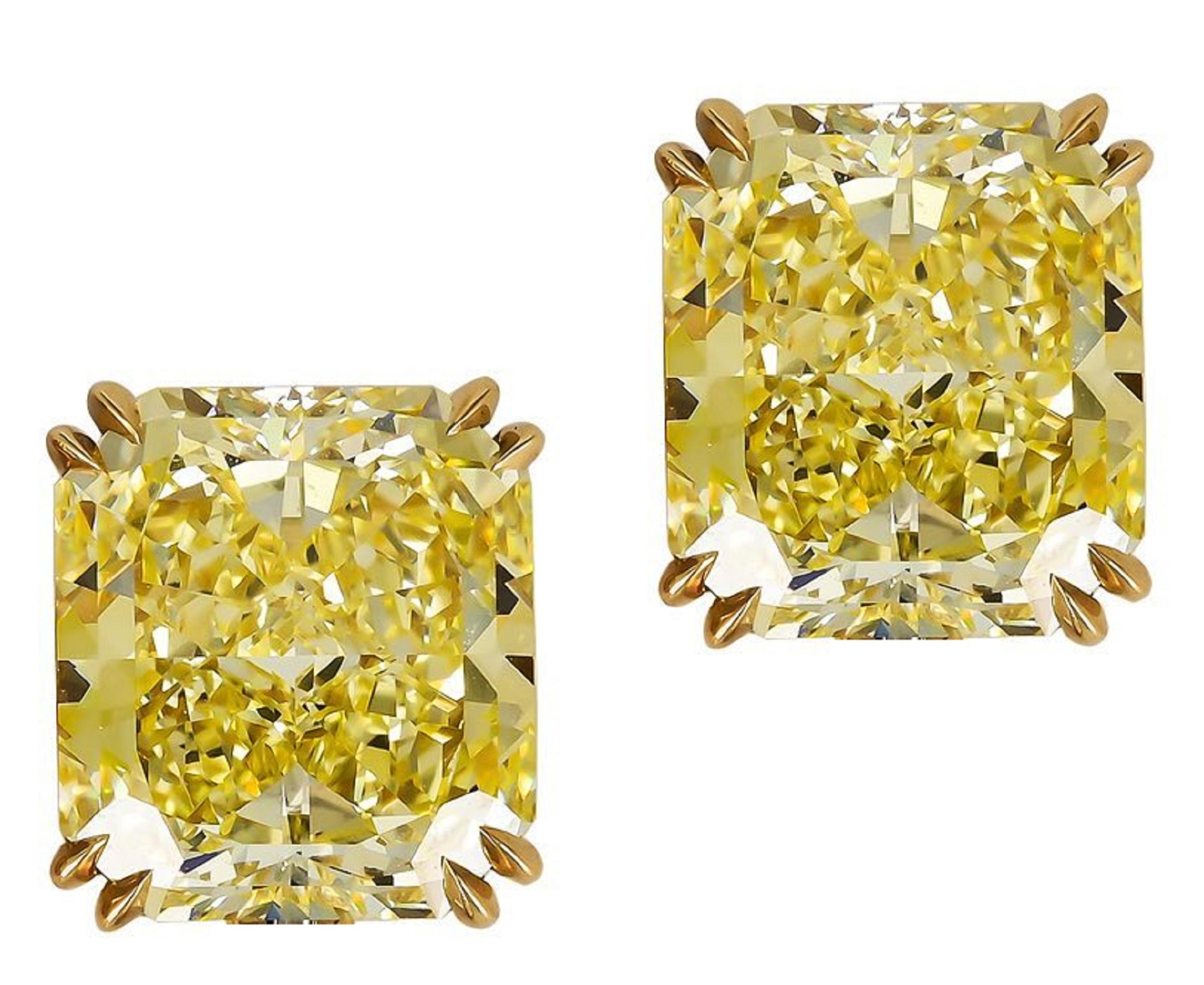 Round Cut GIA Certified 6 Carat Fancy Intense Yellow Cushion Cut Diamond Studs