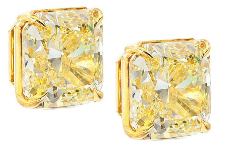 GIA Certified 6 Carat Fancy Intense Yellow Radiant Cut Diamond Studs