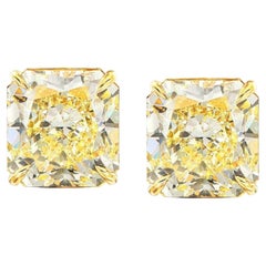 GIA Certified 6 Carat Fancy Intense Yellow Radiant Cut Diamond Studs Flawless