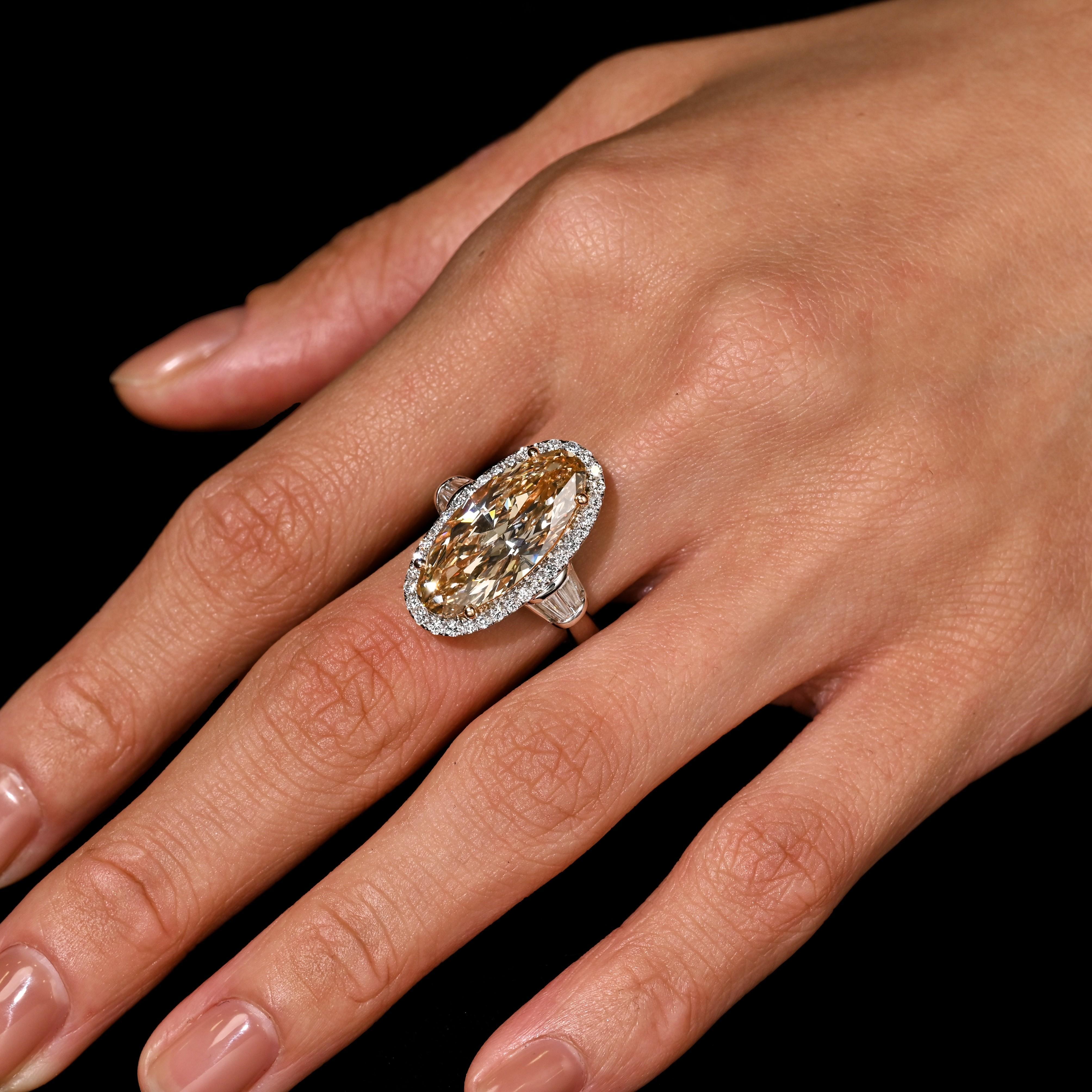 Women's GIA Certified 6 Carat Fancy Light Yellow-Brown Diamond 18K White Gold Ring For Sale