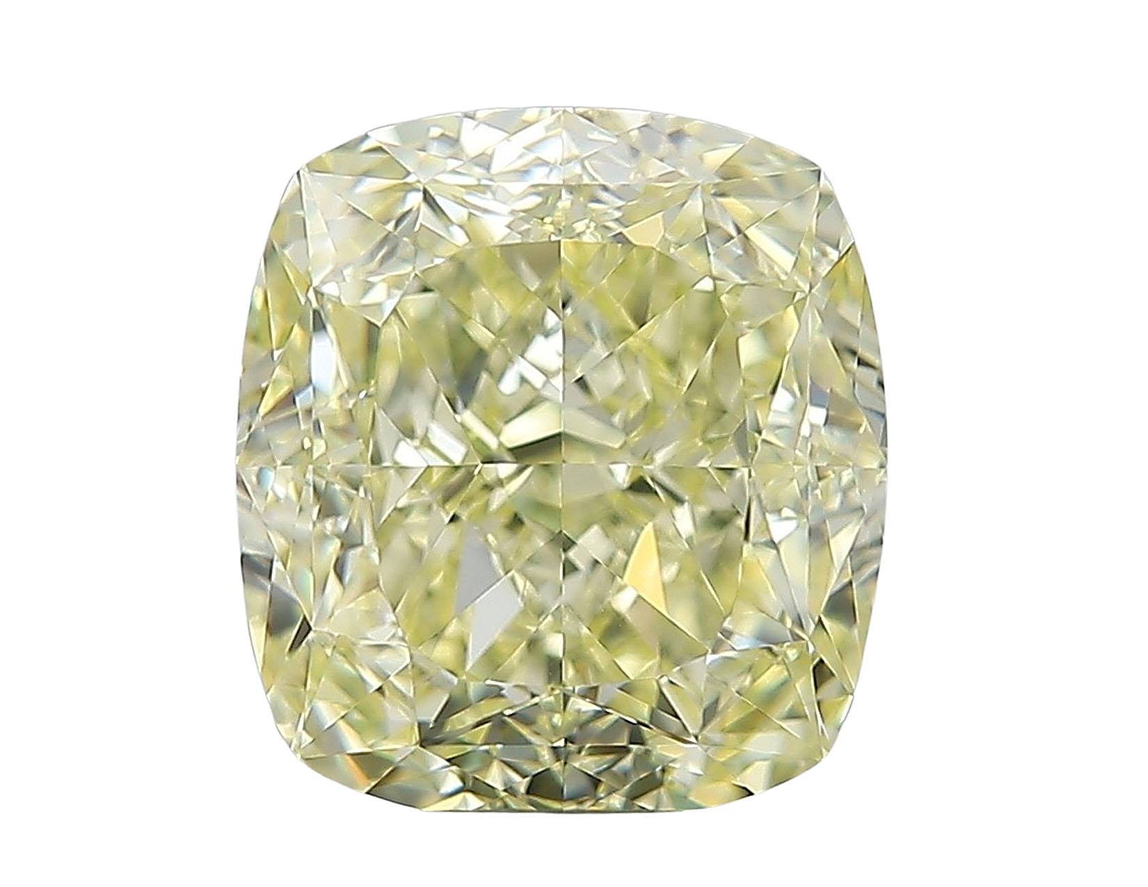 Contemporary GIA Certified 6.05 Carat Fancy Yellow Cushion Cut Diamond VVS2 Clarity Ring For Sale