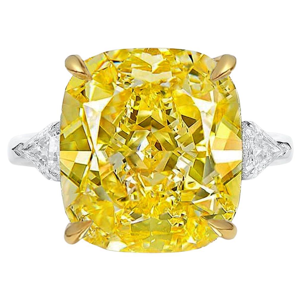 GIA Certified 6 Carat Fancy Yellow Cushion Diamond Ring