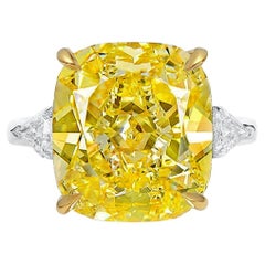 GIA Certified 6 Carat Fancy Yellow Cushion Diamond Ring
