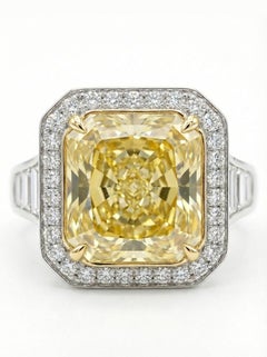 GIA Certified 6 Carat Fancy Yellow Radiant Diamond Platinum Yellow Gold Ring