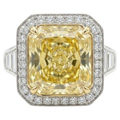 GIA Certified 6 Carat Fancy Yellow Radiant Diamond Platinum Yellow Gold Ring