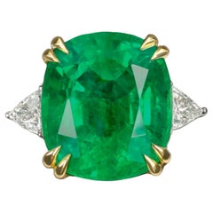 GIA Certified 6 Carat Green Emerald Cushion Diamond Solitaire Ring