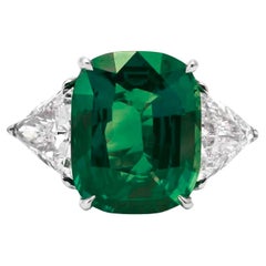 GIA Certified 6 Carat Green Emerald Diamond Platinum Ring