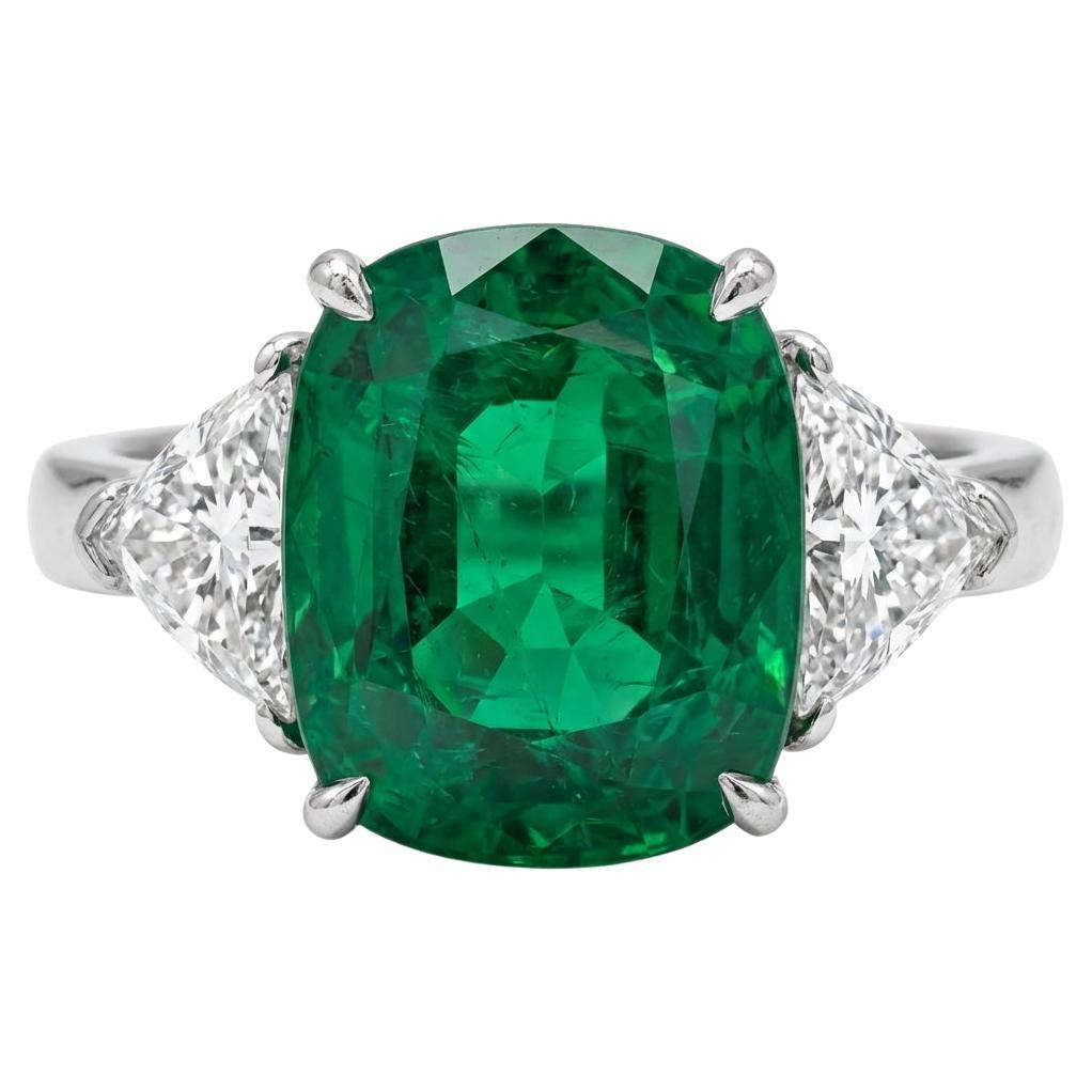 GIA Certified 6 Carat Green Emerald Diamond Platinum Ring