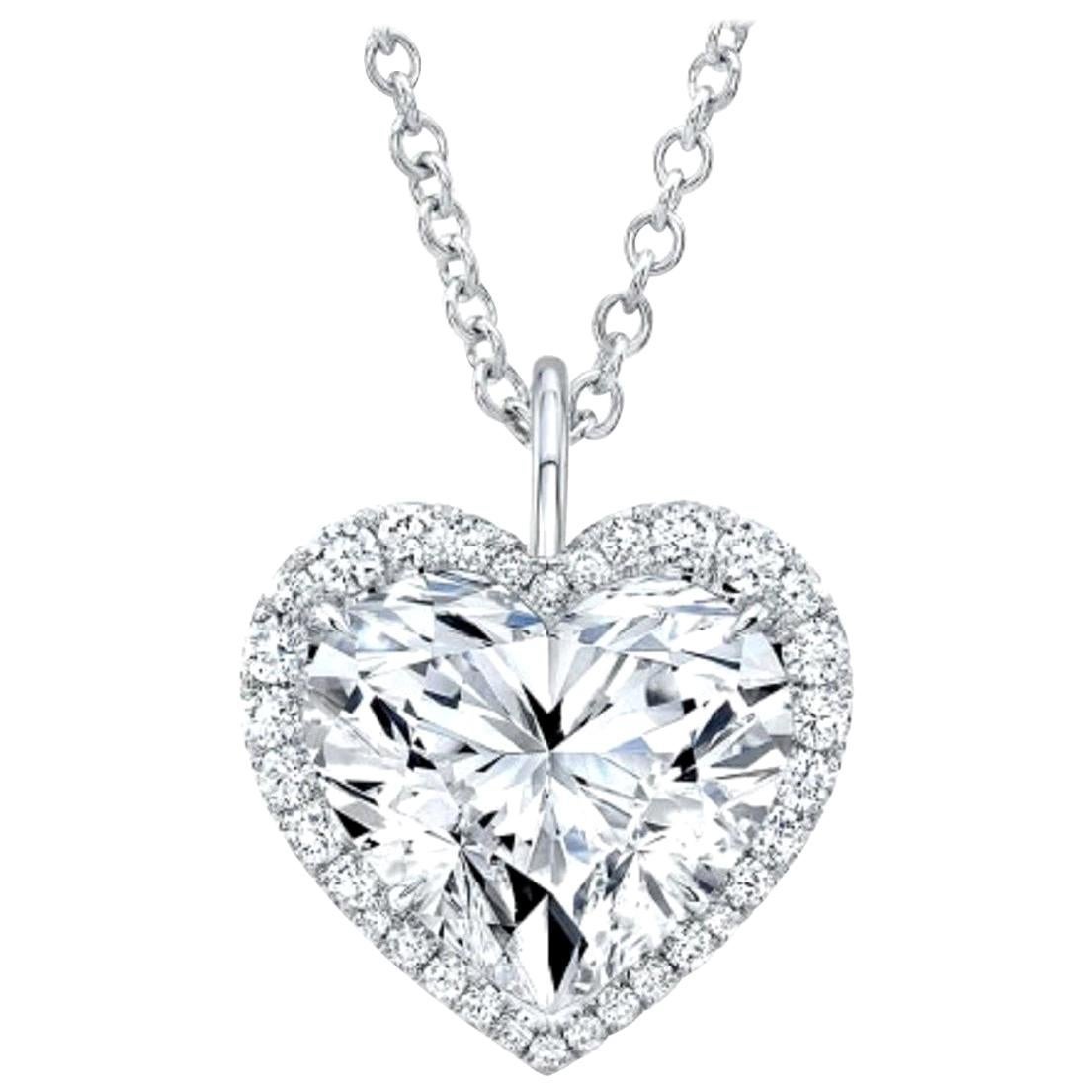 GIA Certified 6 Carat Heart Shape Diamond 18 Carats Gold Necklace