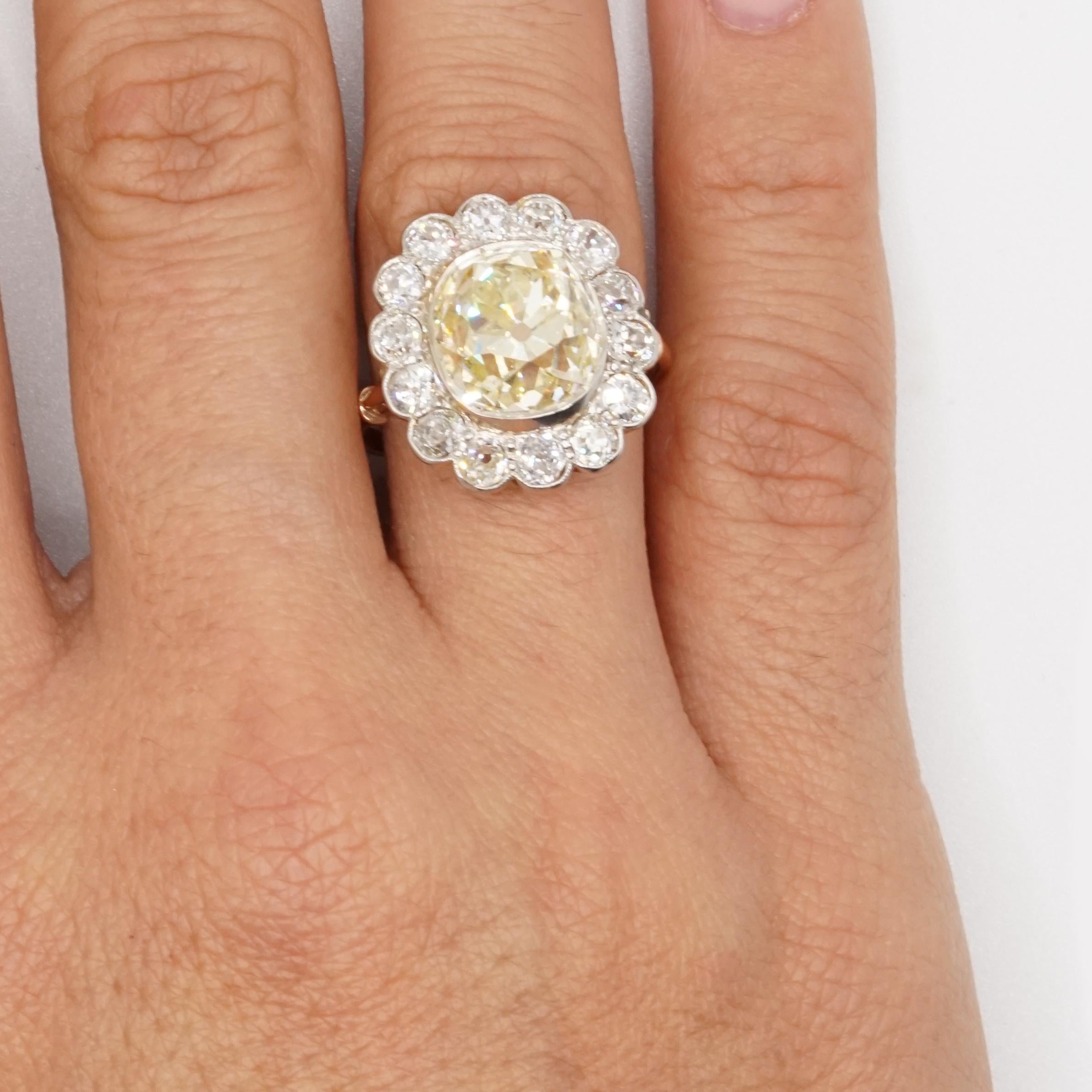 GIA Certified 6 Carat Old Mine Cut Diamond 14k Rose Gold and Platinum Ring In Excellent Condition For Sale In Chicago, IL