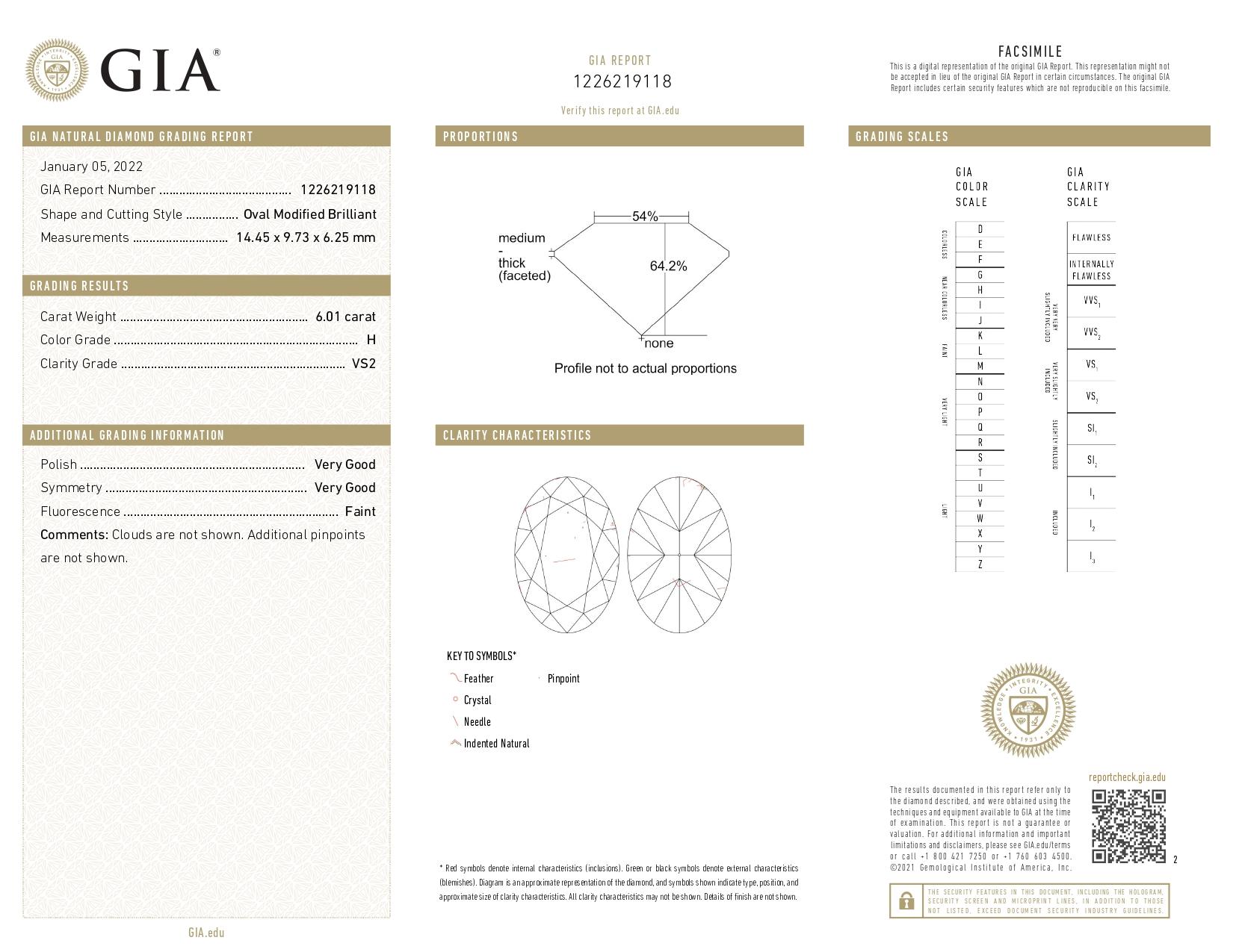 GIA Certified 6 Carat Oval Cut Diamond Solitaire Ring In New Condition For Sale In Chicago, IL