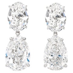 GIA Certified 6 Carat Pear and Oval Cut Dangle Diamond Earrings 
