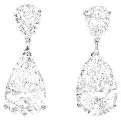 GIA Certified 9 Carat Pear Cut Diamond Dangle Platinum Earrings D/F Color