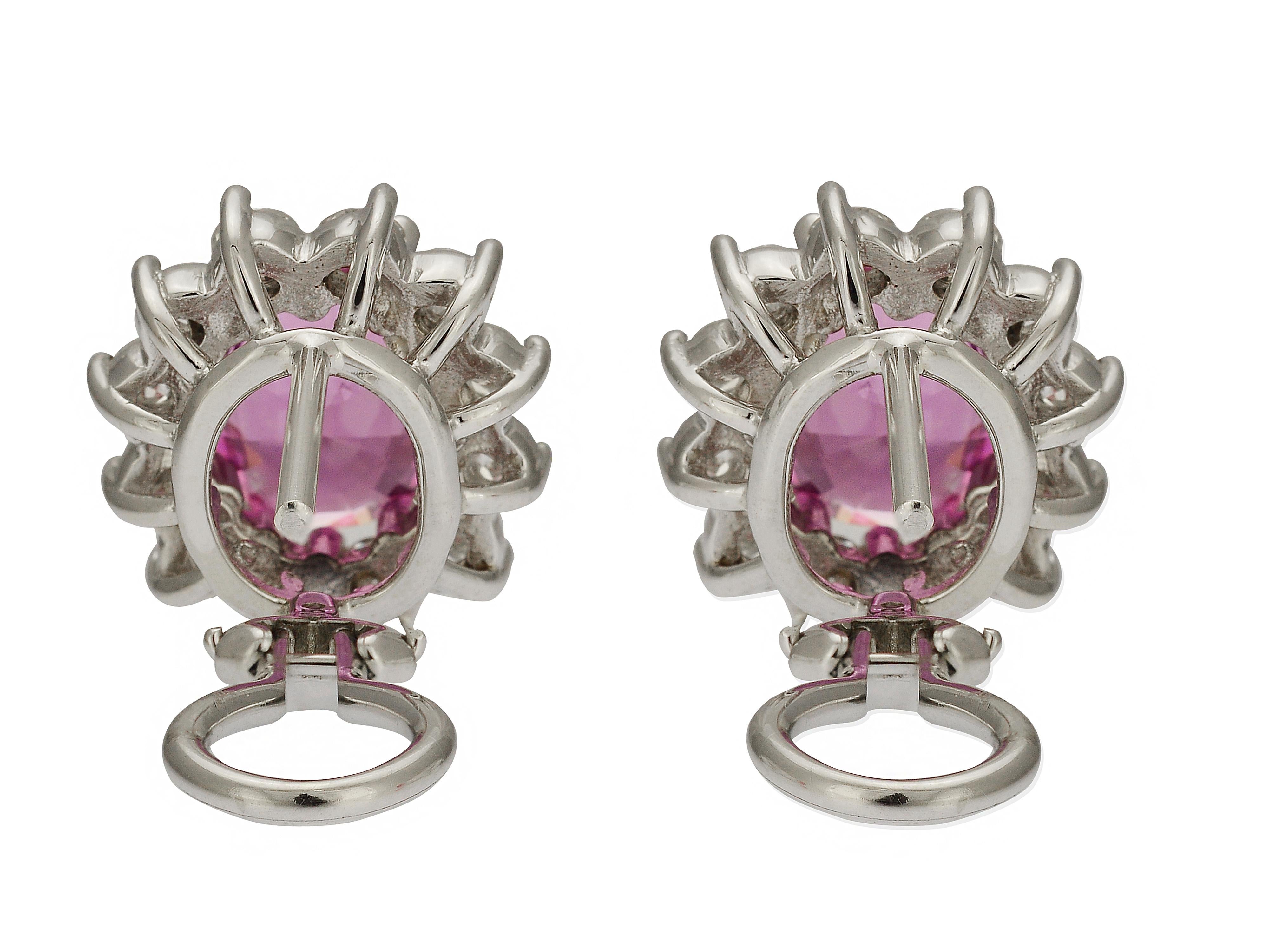 Contemporary GIA Report Certified 6 Carat Pink Sapphire and Diamond Earrings For Sale
