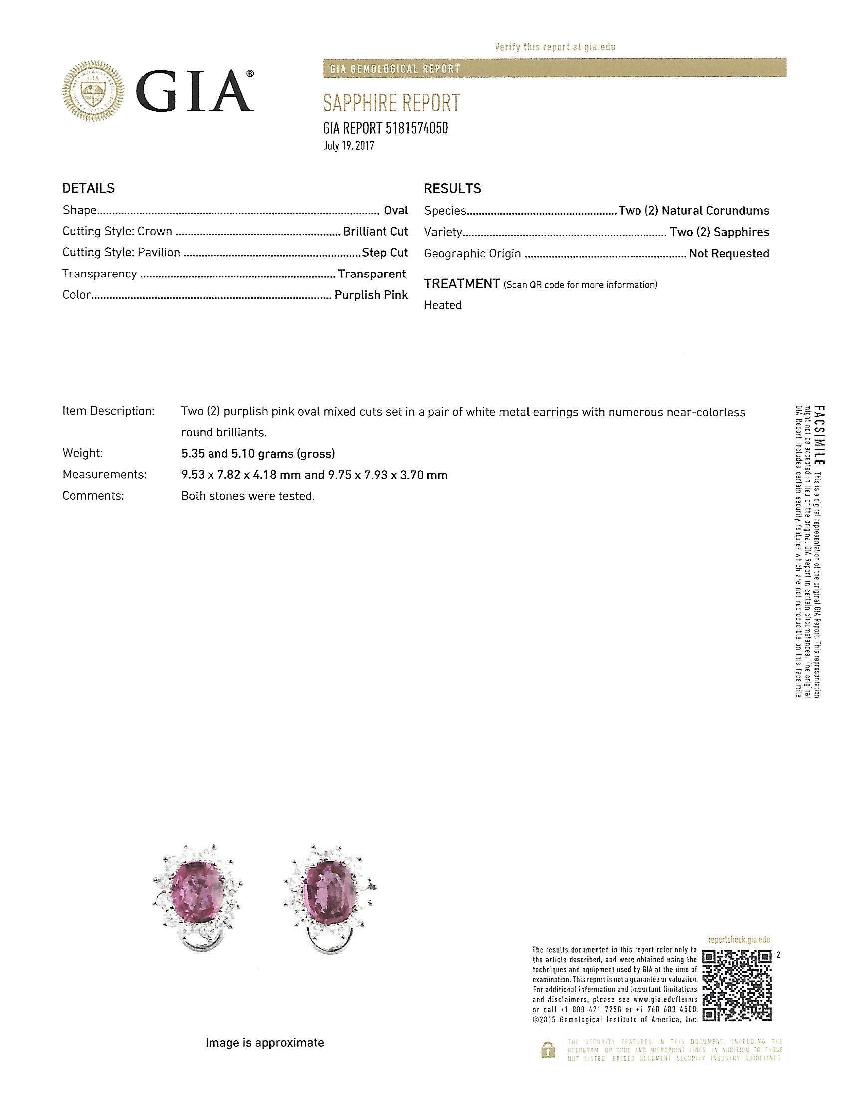 GIA Report Certified 6 Carat Pink Sapphire and Diamond Earrings In Excellent Condition For Sale In Coral Gables, FL