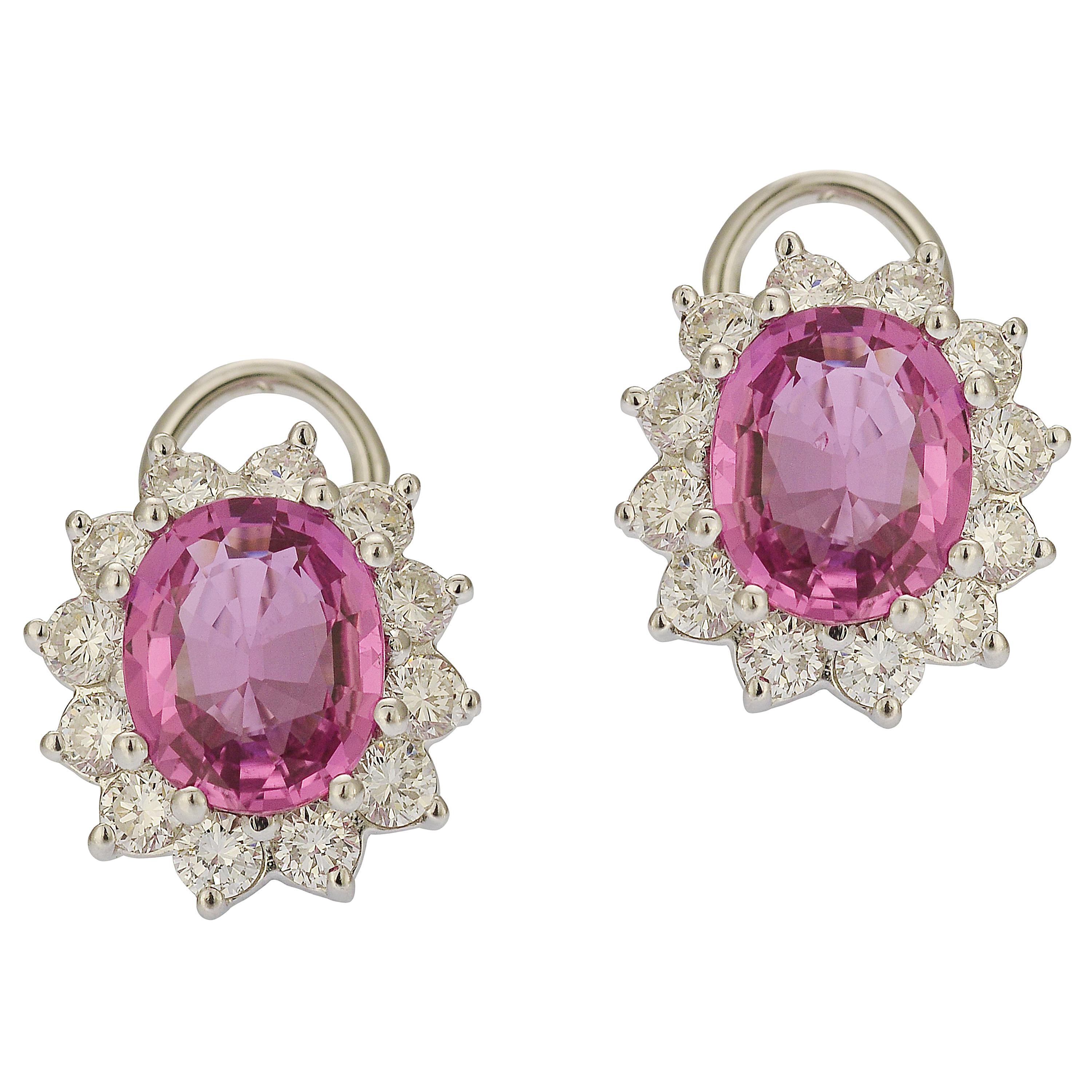GIA Report Certified 6 Carat Pink Sapphire and Diamond Earrings