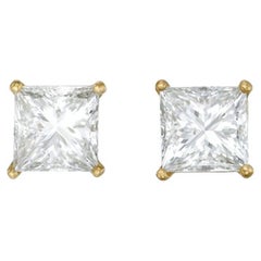 GIA Certified 6 Carat Princess Cut Diamond 18 Carats Yellow Gold Earrings