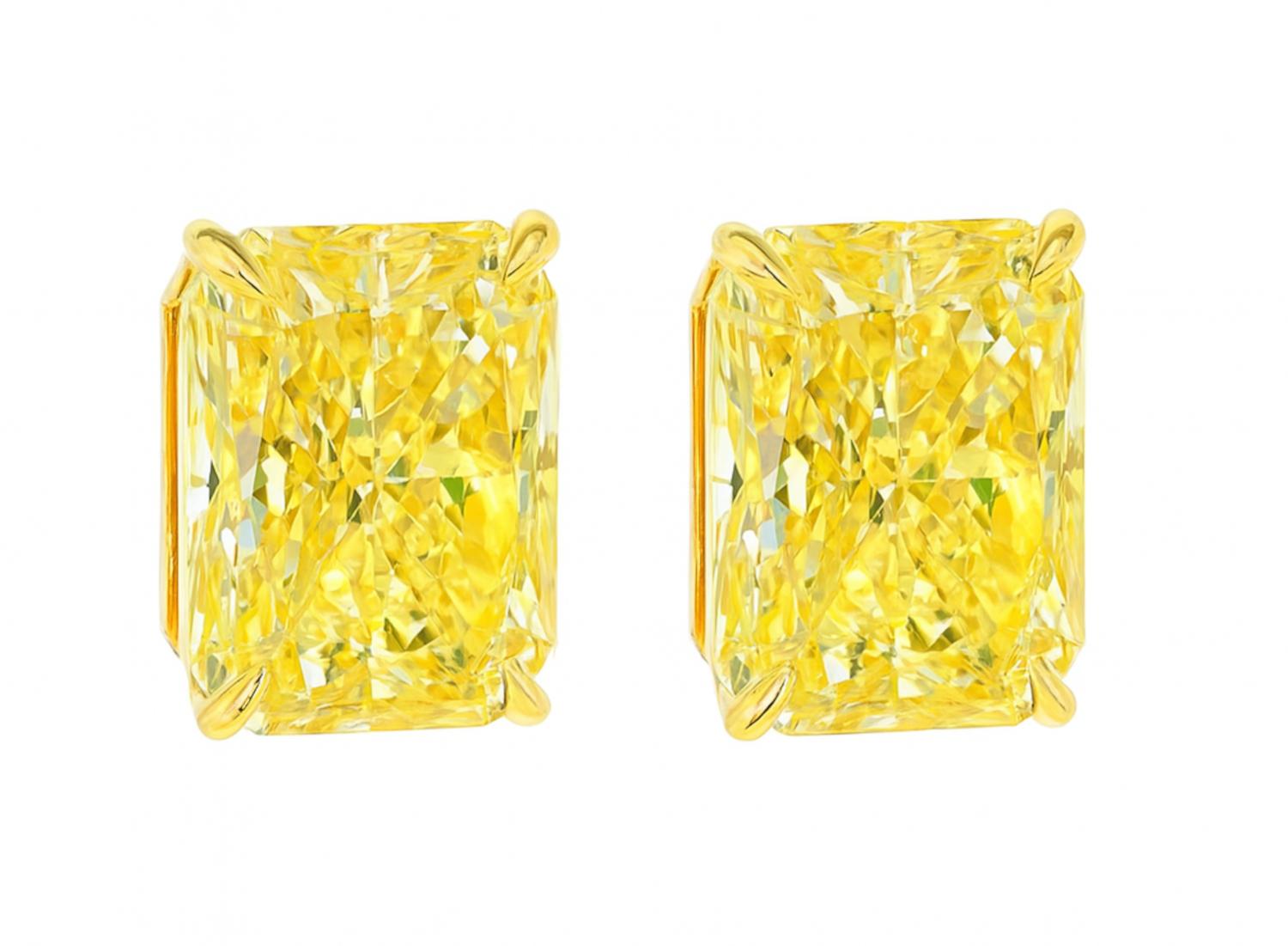 GIA-zertifizierte 6 Karat Diamant-Ohrstecker im Strahlenschliff aus 18 Karat Gelbgold (Zeitgenössisch) im Angebot