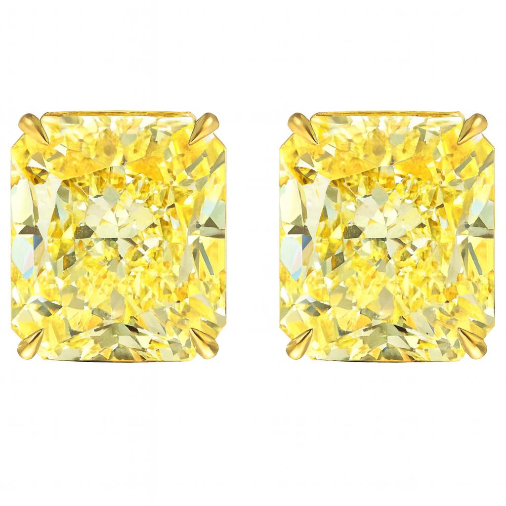 GIA-zertifizierte 6 Karat Diamant-Ohrstecker im Strahlenschliff aus 18 Karat Gelbgold (Radiantschliff) im Angebot