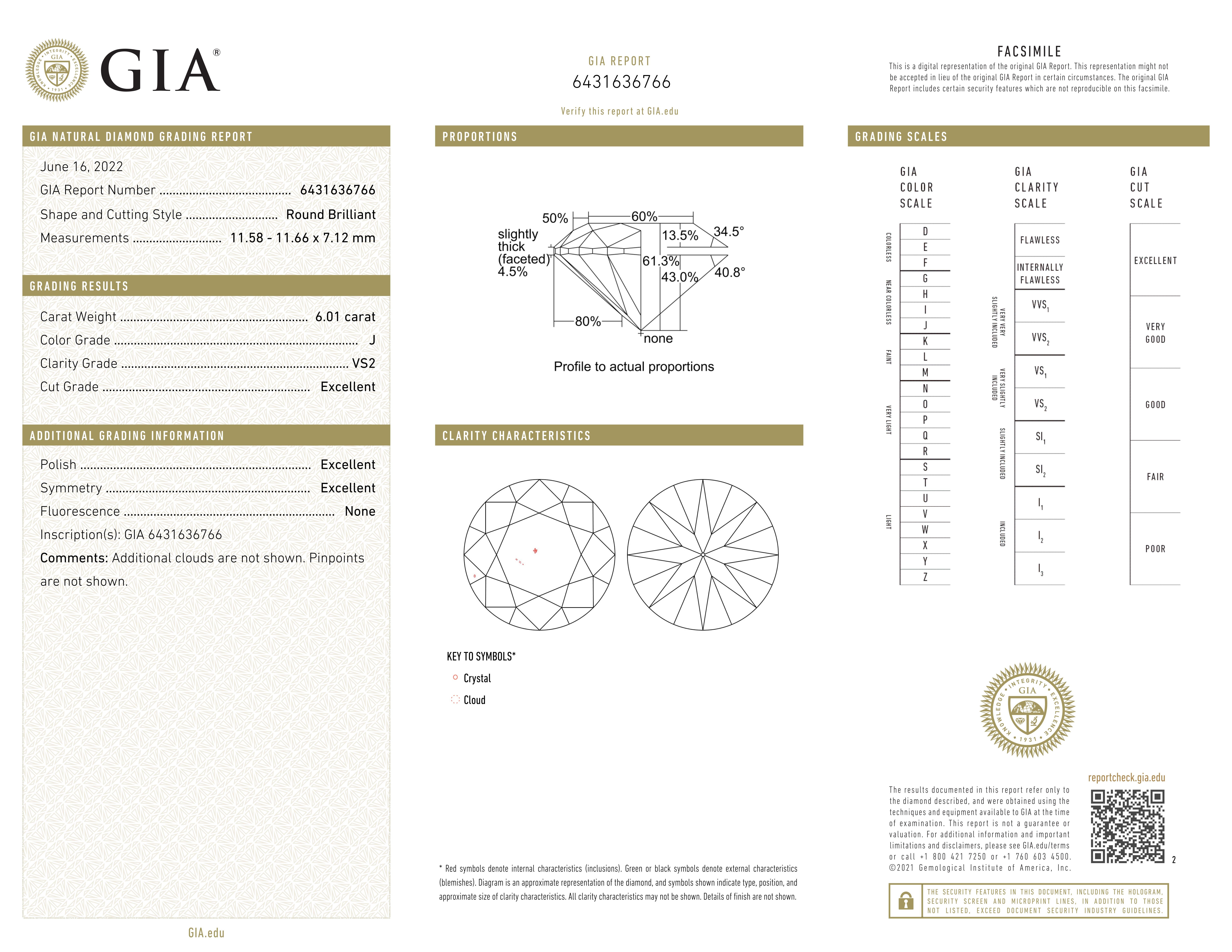 GIA Certified 6 Carat Round Shape Diamond Platinum Ring 3X In New Condition For Sale In Chicago, IL