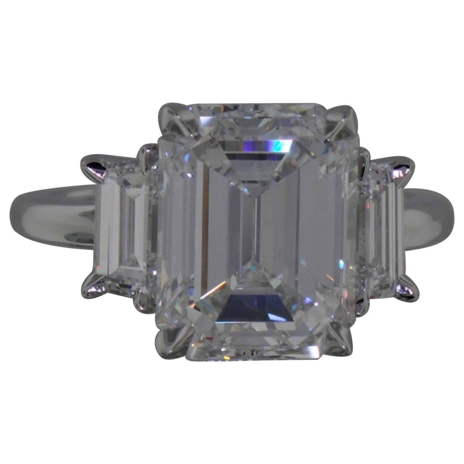 GIA Certified 5 Carat Three-Stone Emerald Cut Diamond Ring G Color VVS2 Clarity