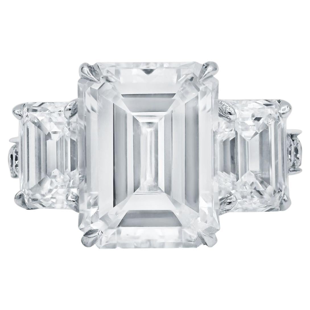 GIA Certified 6 Carat Three Stone Emerald Cut Diamond Ring