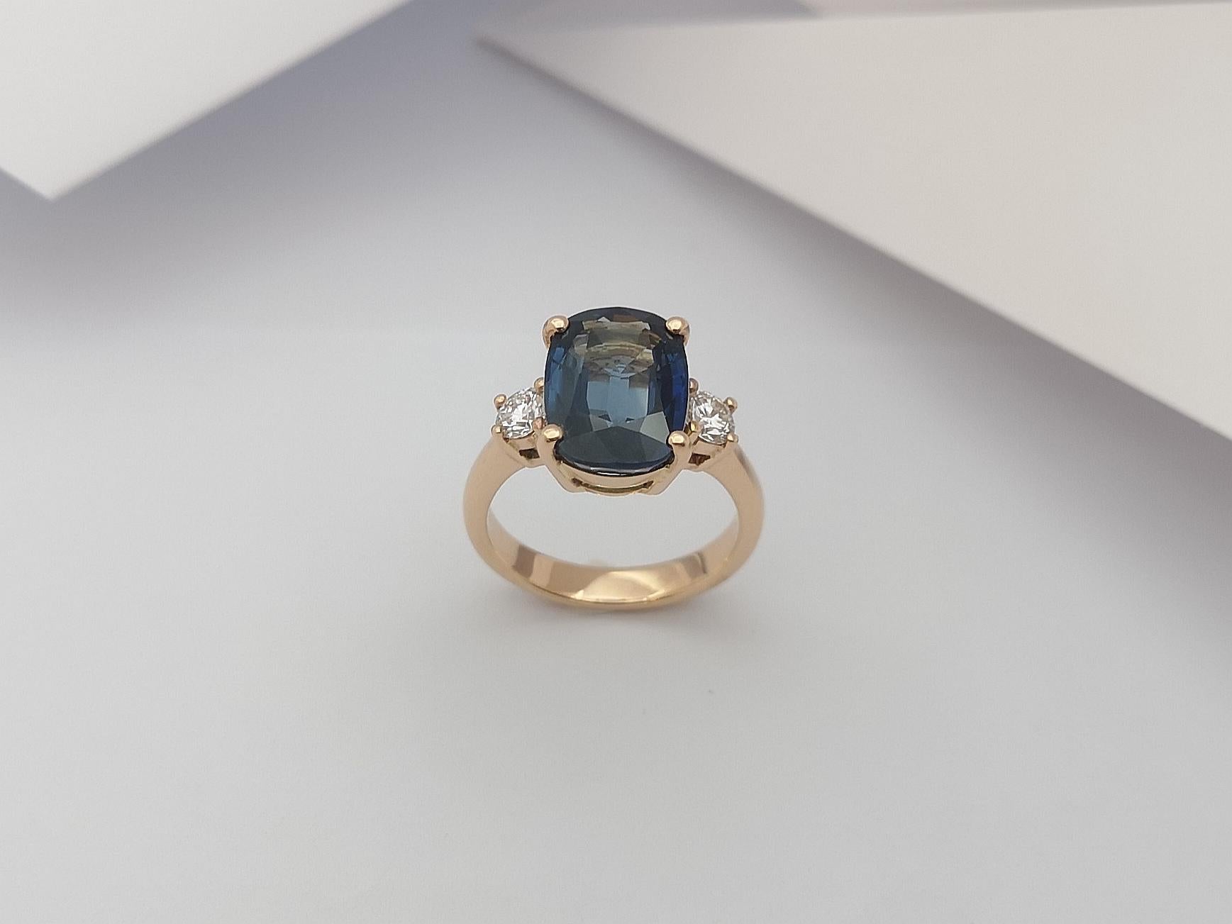 GIA Certified 6 Carats Blue Sapphire with Diamond Ring in 18 Karat Rose Gold 5