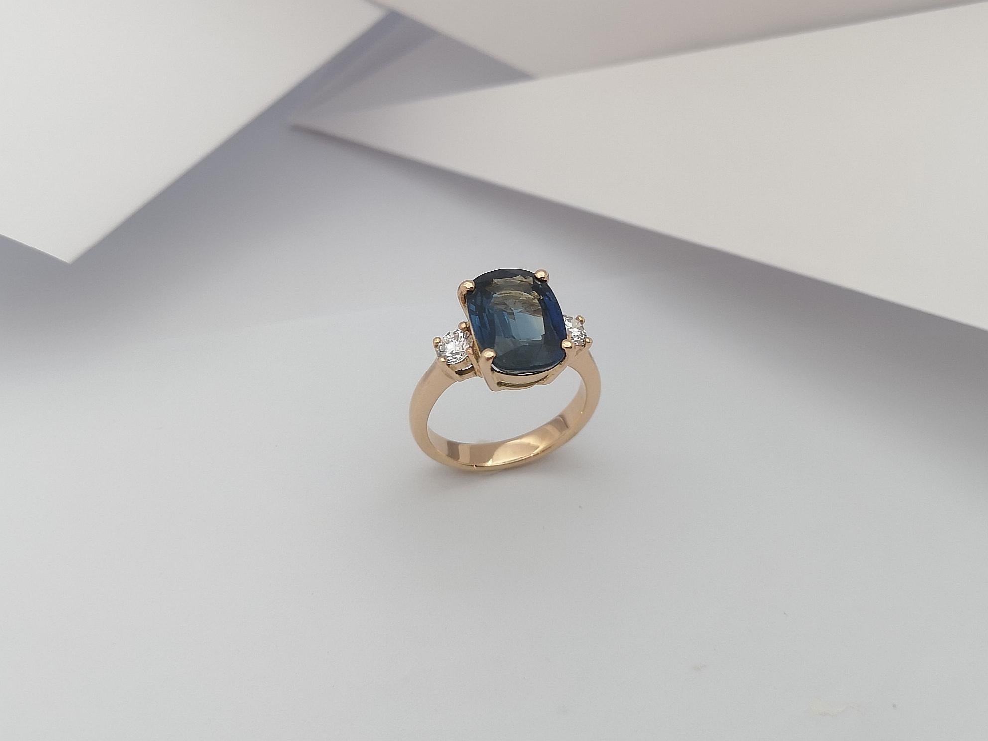 GIA Certified 6 Carats Blue Sapphire with Diamond Ring in 18 Karat Rose Gold 6