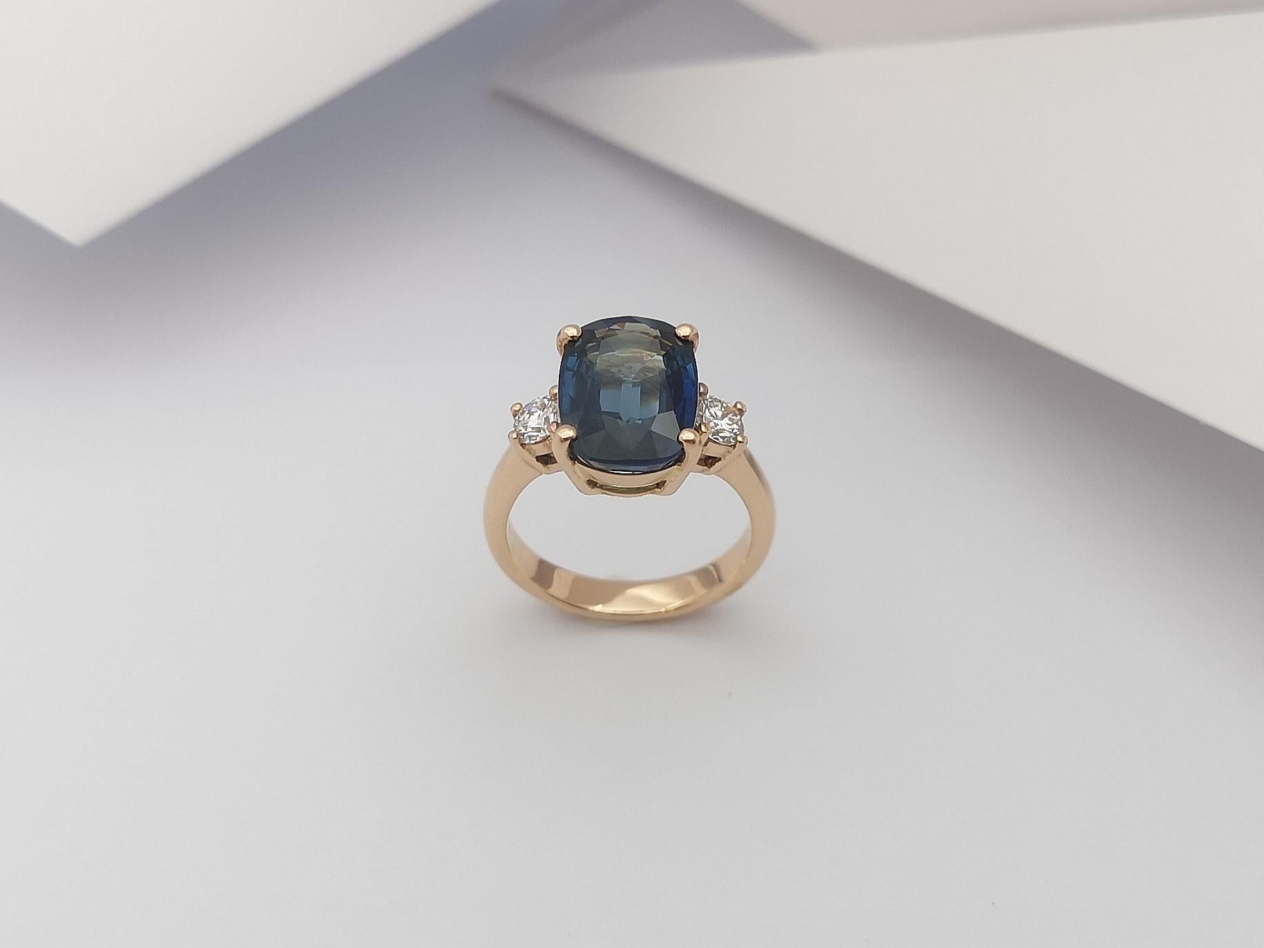 GIA Certified 6 Carats Blue Sapphire with Diamond Ring in 18 Karat Rose Gold 8