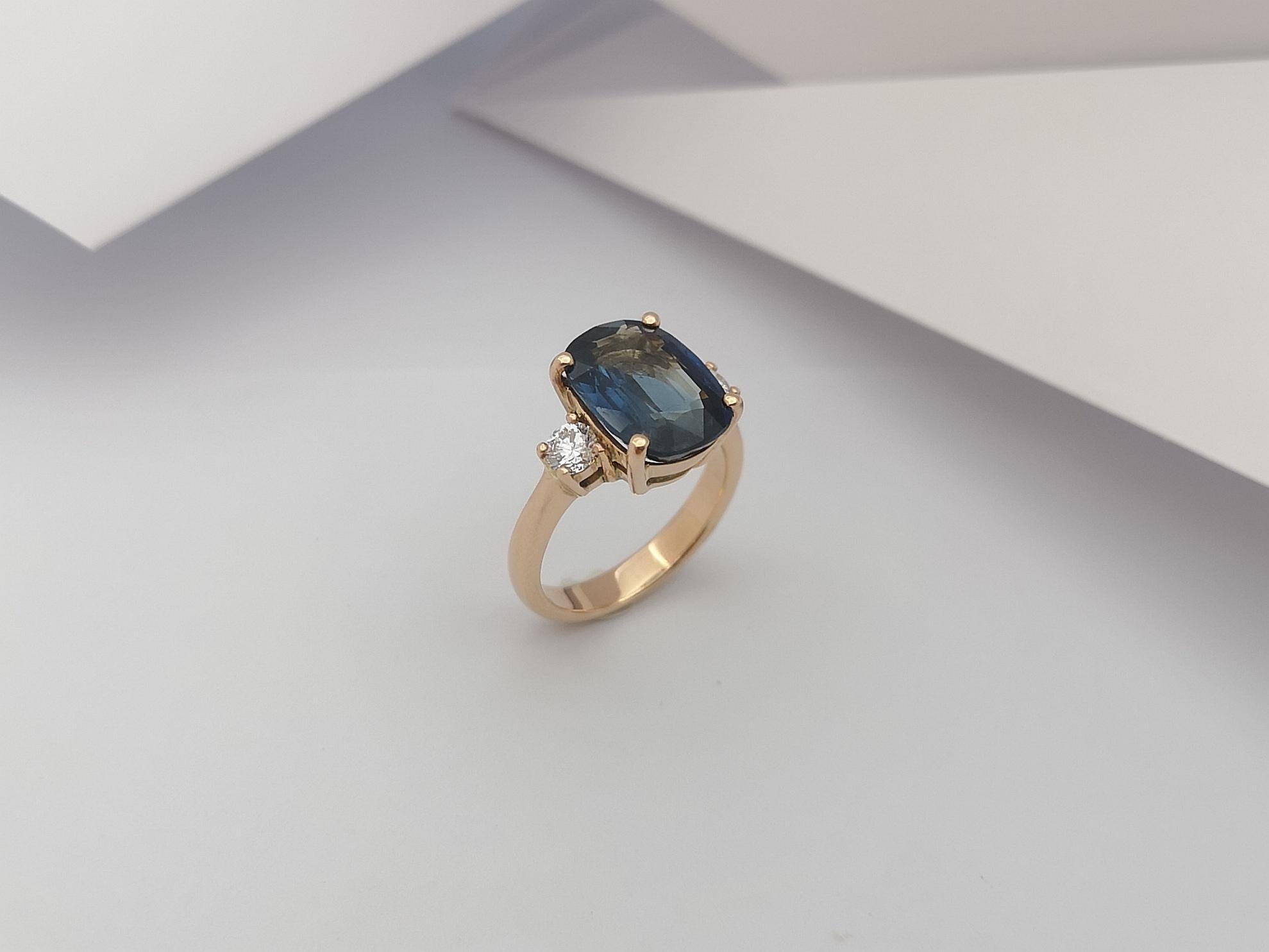 GIA Certified 6 Carats Blue Sapphire with Diamond Ring in 18 Karat Rose Gold 9