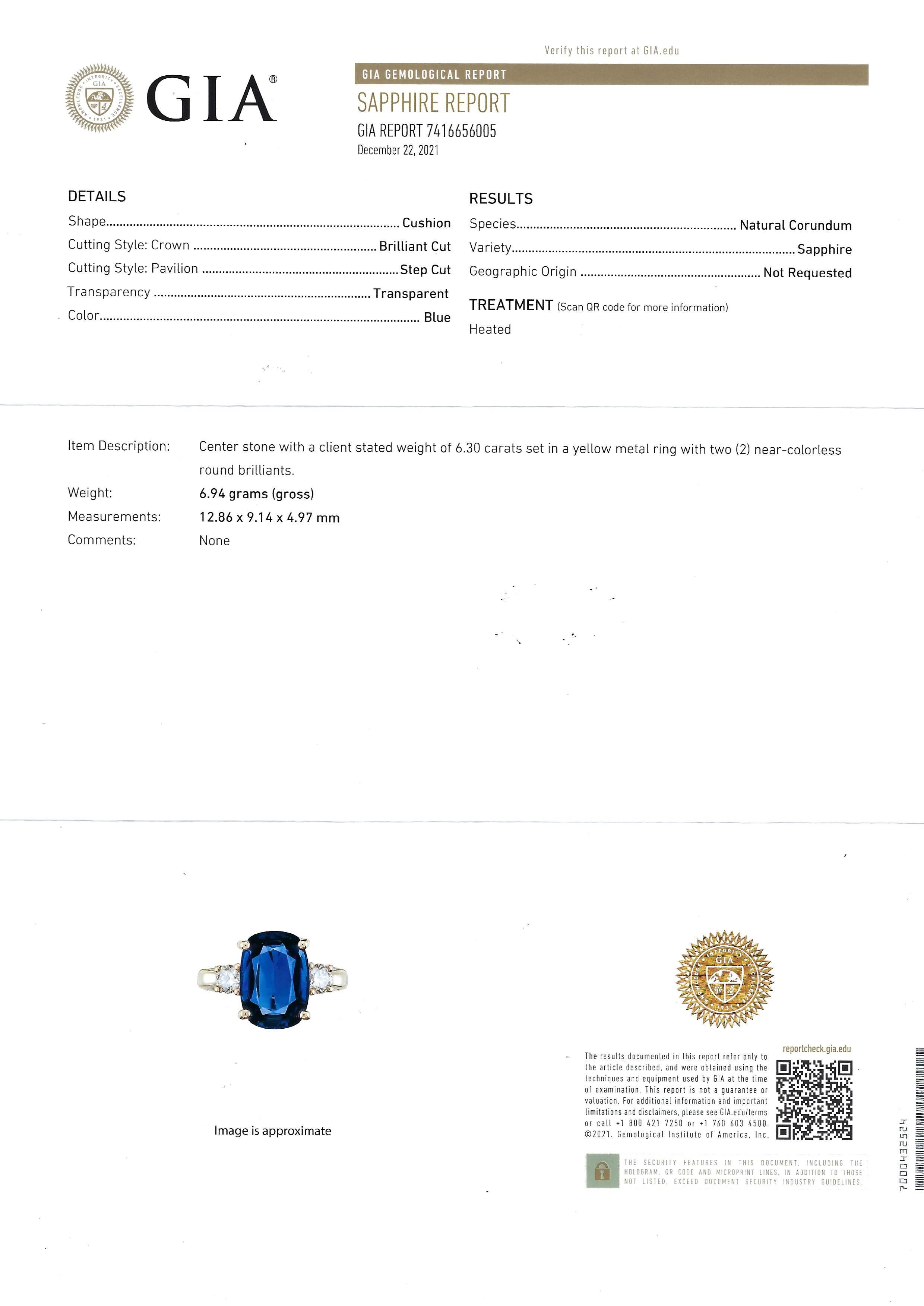 GIA Certified 6 Carats Blue Sapphire with Diamond Ring in 18 Karat Rose Gold 11