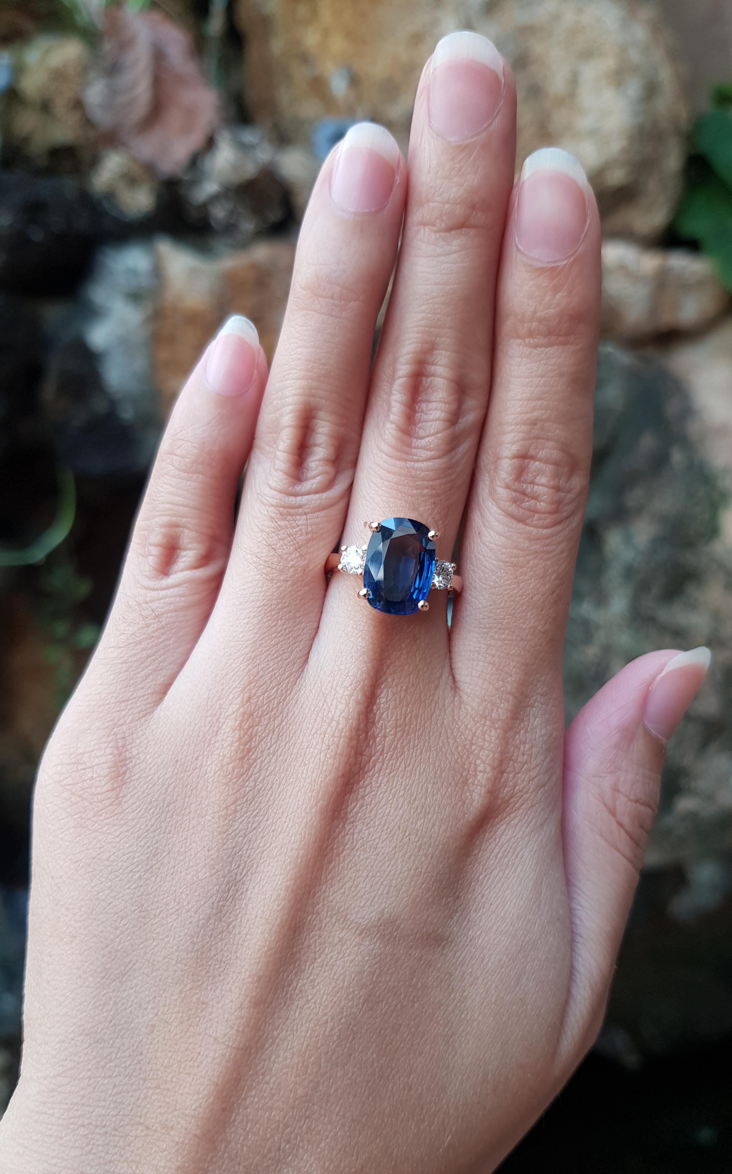 Blue Sapphire 6.30 carats with Diamond 0.46 carat Ring set in 18 Karat Rose Gold Settings
(GIA Certified)

Width:  1.5 cm 
Length: 1.1 cm
Ring Size: 53
Total Weight: 6.94 grams

Blue Sapphire 
Width:  0.9 cm 
Length: 1.1 cm

