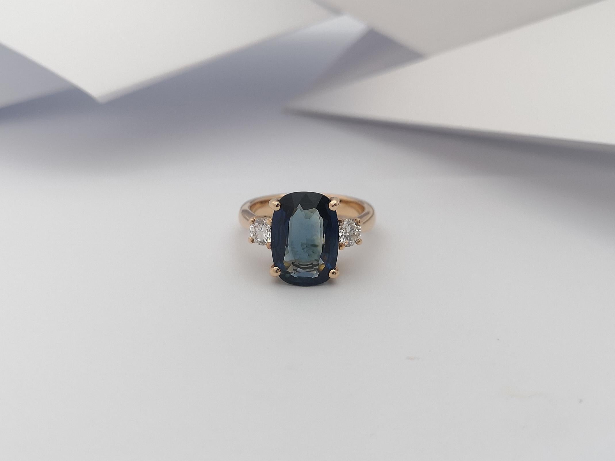 GIA Certified 6 Carats Blue Sapphire with Diamond Ring in 18 Karat Rose Gold 1