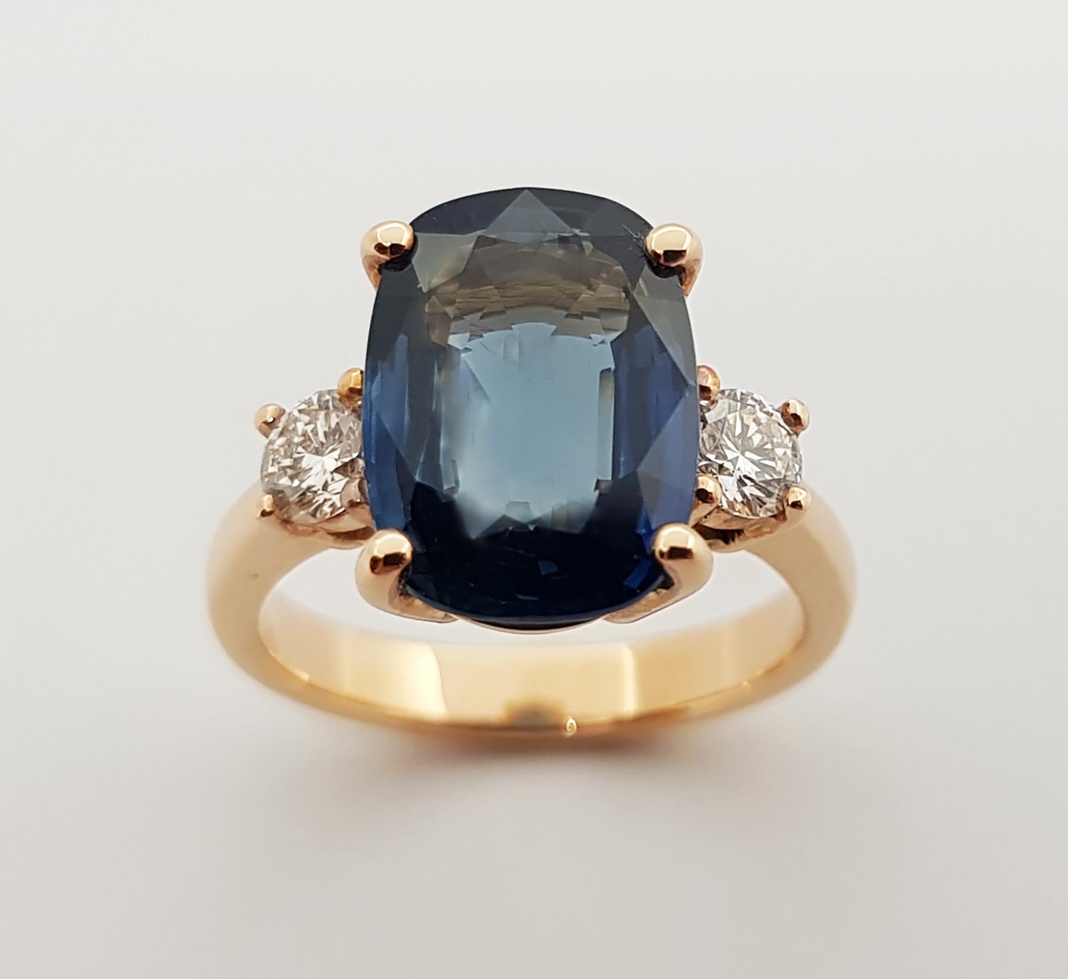 GIA Certified 6 Carats Blue Sapphire with Diamond Ring in 18 Karat Rose Gold 2