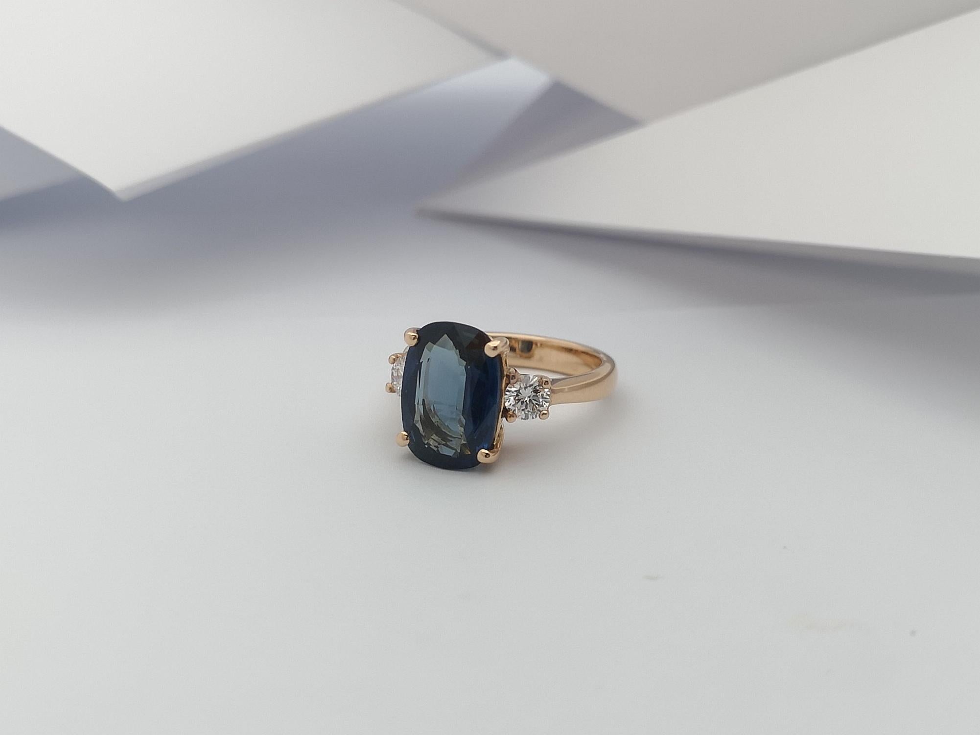 GIA Certified 6 Carats Blue Sapphire with Diamond Ring in 18 Karat Rose Gold 3