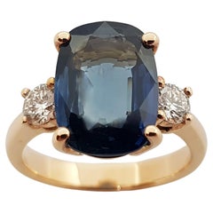 GIA Certified 6 Carats Blue Sapphire with Diamond Ring in 18 Karat Rose Gold