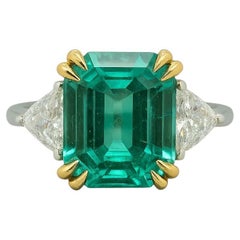 GIA Certified 6 Ct. Natural Emerald and Diamond Platinum Gold Cocktail Ring