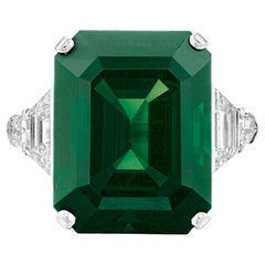 Certificato GIA da 6 carati. Anello in platino con diamante e smeraldo a olio minore VIVID GREEN