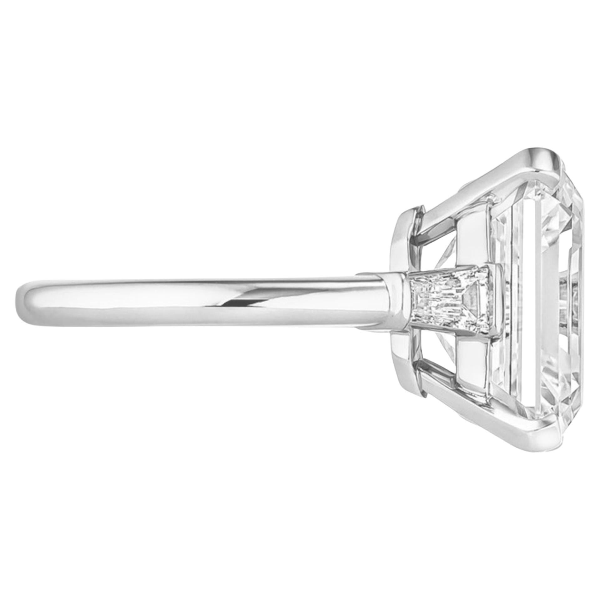 Contemporary GIA Certified 6 Emerald Cut Diamond Engagement Ring Platinum For Sale