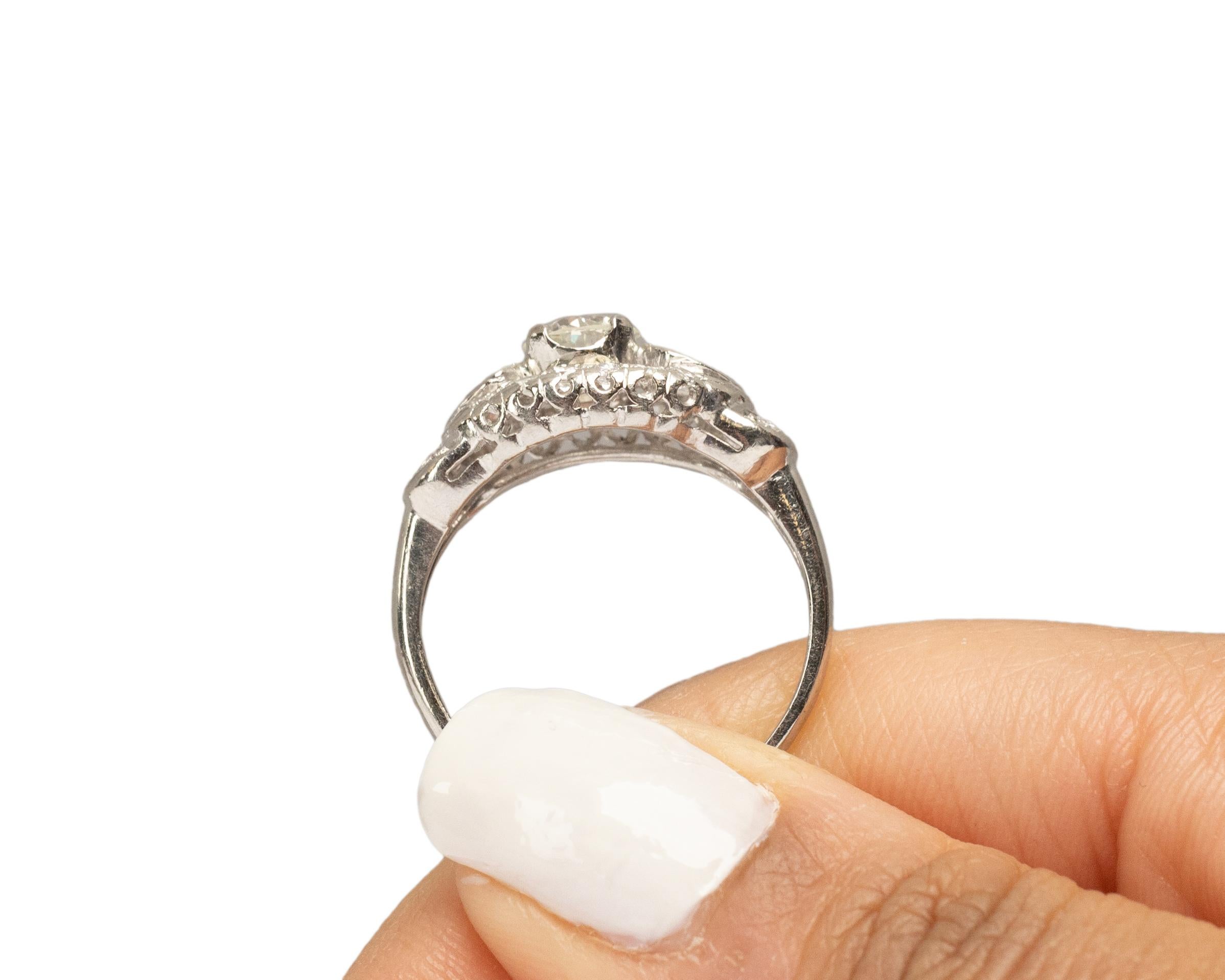 Gia Certified .60 Carat Art Deco Diamond Platinum Engagement Ring For Sale 2