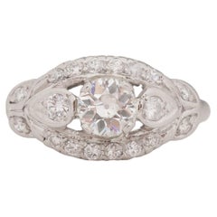 Bague de fiançailles en platine avec diamant Art déco certifié Gia de 0,60 carat