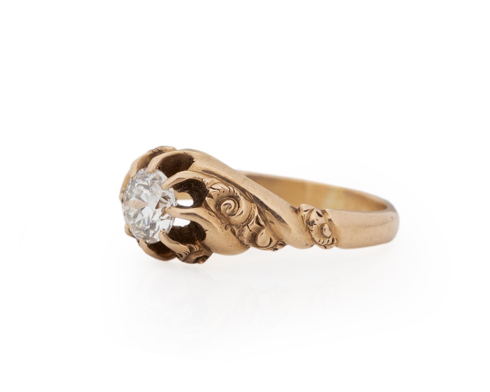 Édouardien Bague de fiançailles en or jaune 14 carats avec diamant édouardien certifié GIA de 0,60 carat en vente
