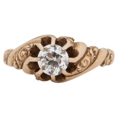 Antique GIA Certified .60 Carat Edwardian Diamond 14 Karat Yellow Gold Engagement Ring