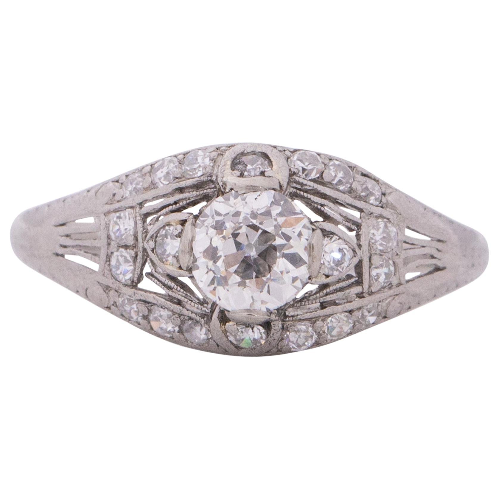 GIA Certified .60 Carat Edwardian Diamond Platinum Engagement Ring